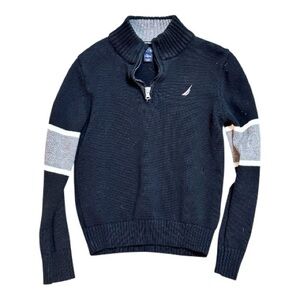 Nautica Boys Quarter Zip Navy Colorblock Sweater Size 7